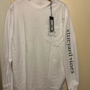 Vineyard Vines White Long Sleeve Tee with Black Logo